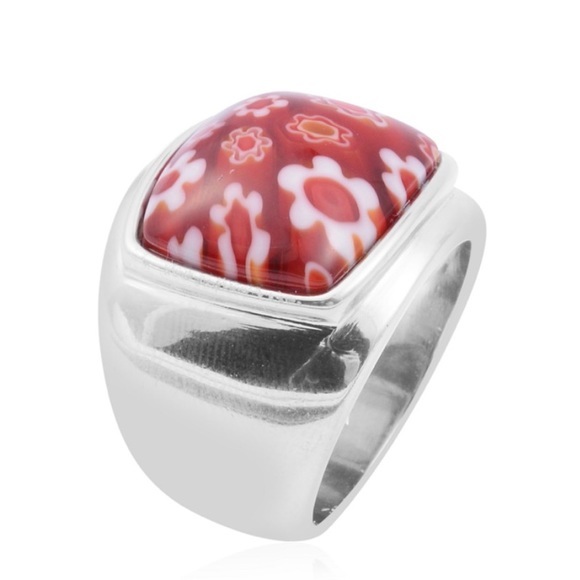 STAINLESS STEEL FLORAL GLASS RING - Picture 2 of 6